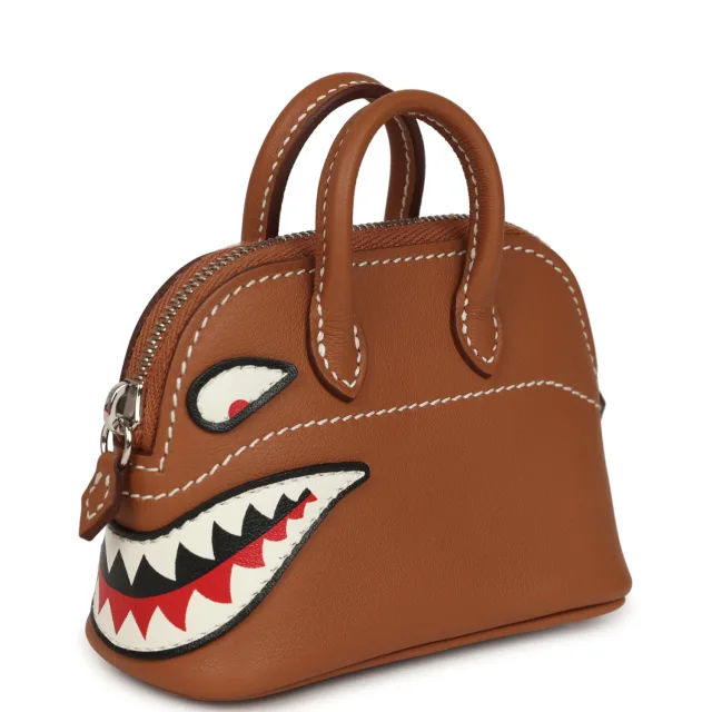Hermès Mini Bolide Shark Bag Charm Gold and White Swift Palladium Hardware in White Swift leather from Madison Avenue Couture, photo 5 of 8