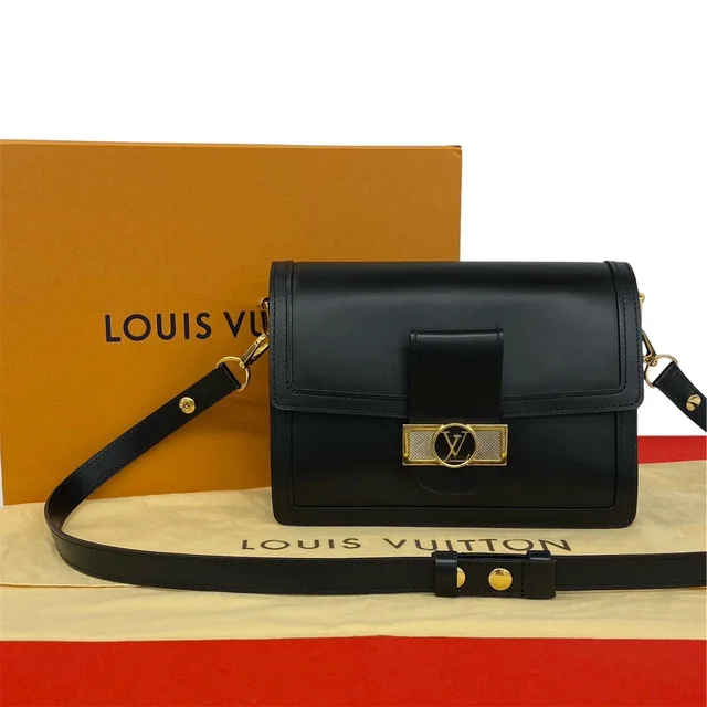 Louis Vuitton Dauphine MM Logo Leather Shoulder Bag Pochette Black in Black Leather from The Reluxe