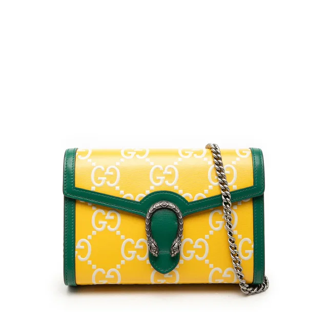Green Gucci Bicolor GG Embossed Calfskin Dionysus Wallet on Chain Crossbody Bag in Green Calfskin from Designer Revival