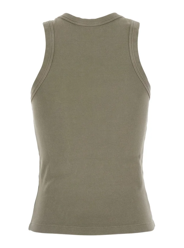 ICON DENIM Green Sleeveless Top with Round Neck and Logo Patch on the Front in Cotton for Women in Green, photo 4 of 6 from Gaudenzi Boutique
