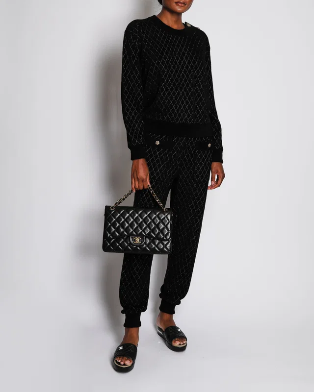 Chanel 20/C Black Quilted Long Sleeve Jumper with Embellished Button Detail Size FR 38 (UK 10) in Black from Sellier