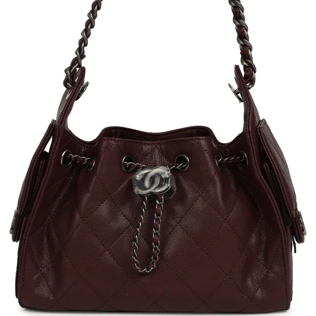 Chanel Mini 25 Hobo Bag Burgundy Caviar Aged Ruthenium Hardware in Burgundy Caviar leather from Madison Avenue Couture