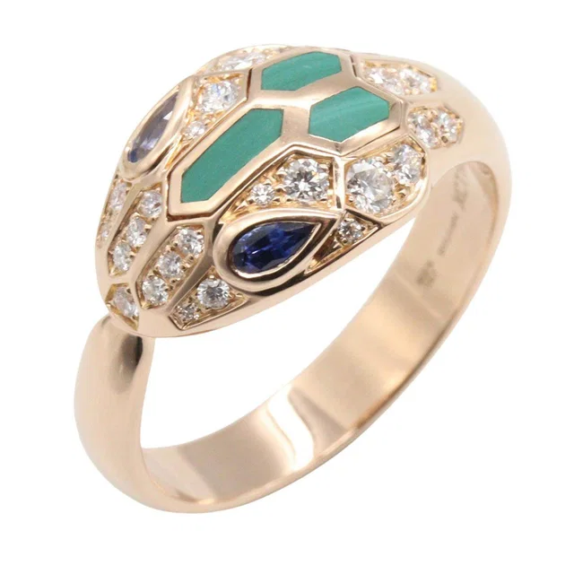 Bvlgari Serpenti Au750 Pink Gold Sapphire Diamond Malachite Ring Size 19 in Pink from LuxUness