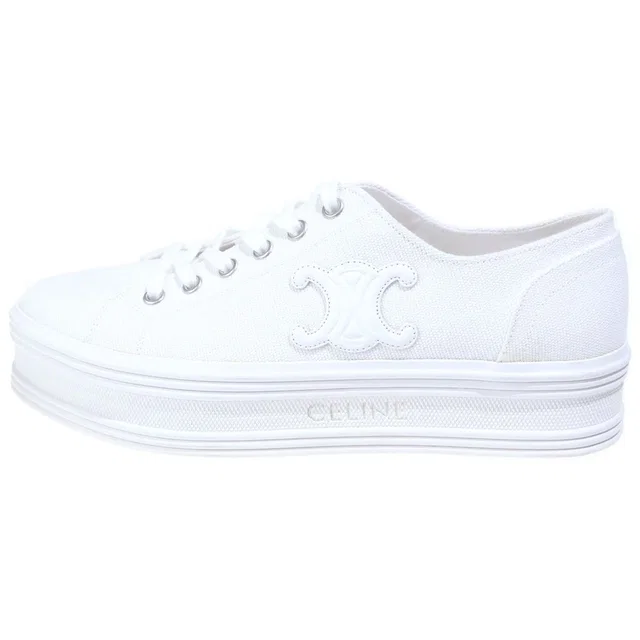 Celine Jane Triomphe Canvas Sneakers White in White Canvas from The Reluxe
