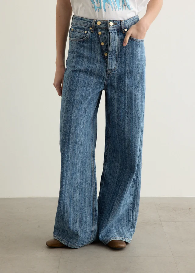 Ganni Structured Denim Double Fly Baggy Jeans in Blue from Incu, photo 1 of 1