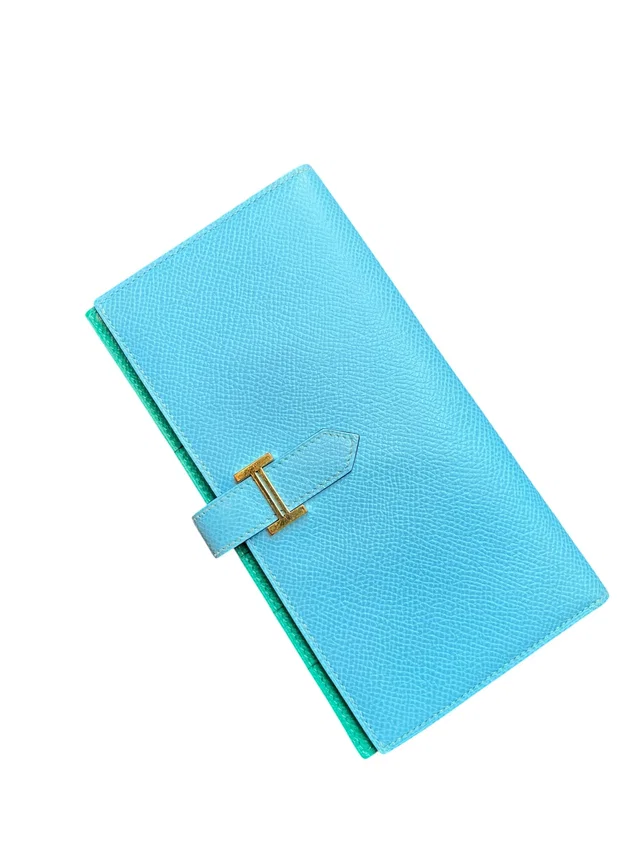 Hermès Bearn Wallet Blue Celeste/Vert Jade Epsom GHW #U in Blue Epsom leather from Luxury Promise