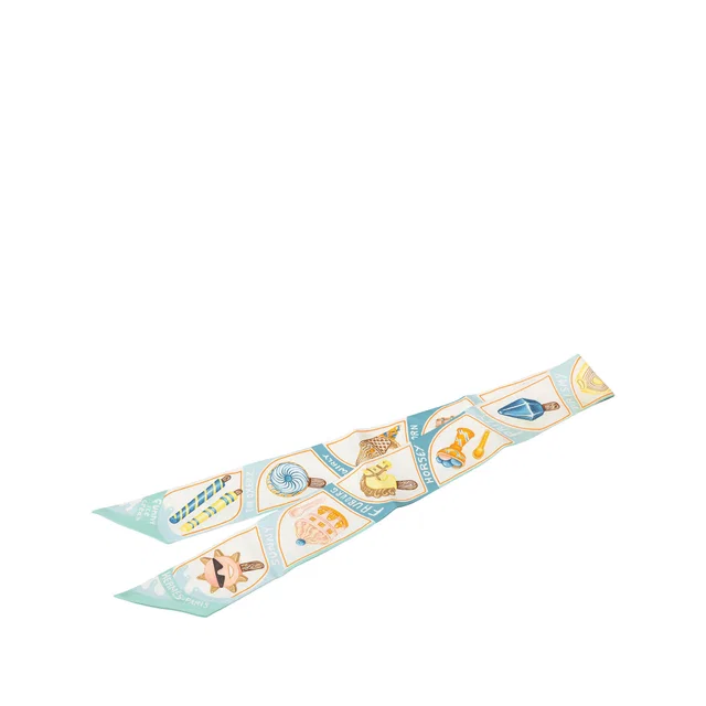 Blue Hermès Funny Ice Cream Silk Twilly Scarf Scarves in White Silk from Designer Revival
