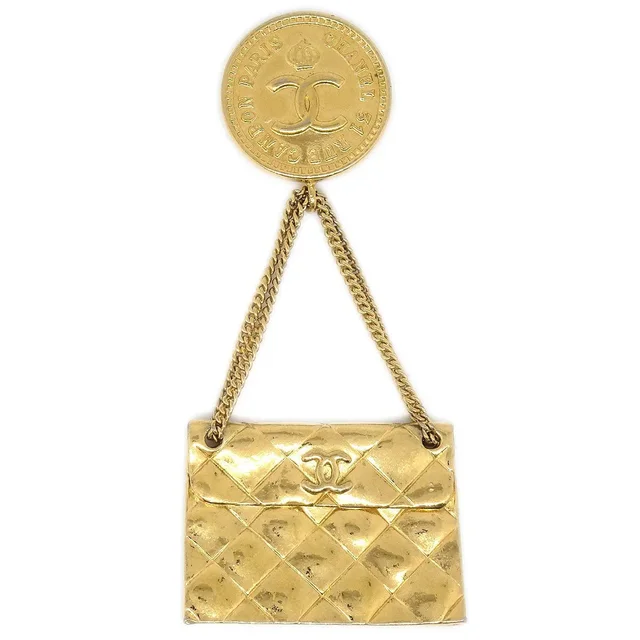 Chanel 1996 Bag Brooch 24k Gold plate in Gold from AMORE Vintage Tokyo