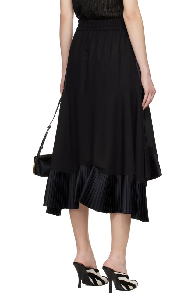 sacai Black Cotton Broadcloth Midi Skirt, photo 3 of 4 from SSENSE