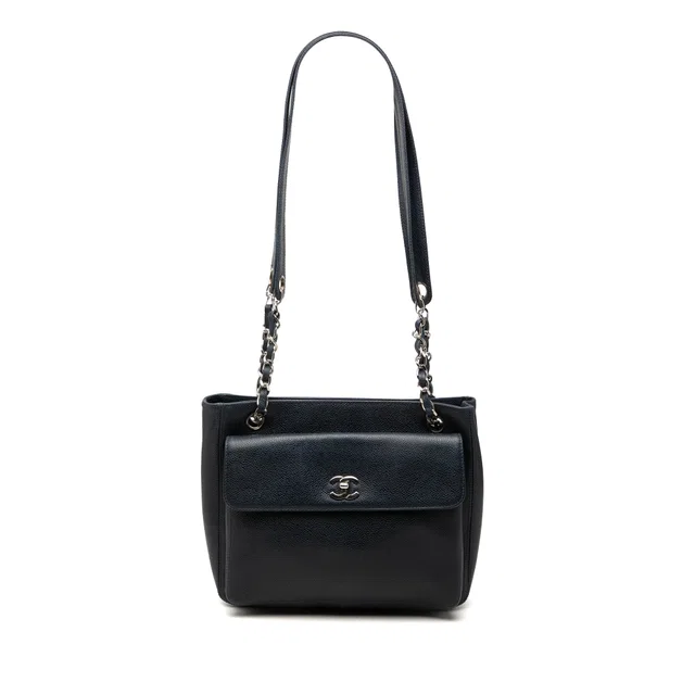 Blue Chanel CC Caviar Front Pocket Shoulder Bag in Blue Caviar leather from Designer Revival
