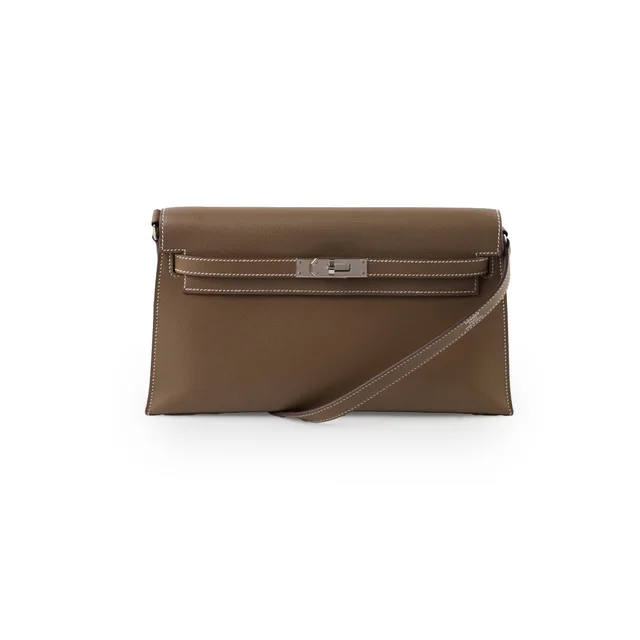 Hermès Kelly Elan Etoupe Veau Madame - Stamp B in Taupe Calfskin from The Purse Affair