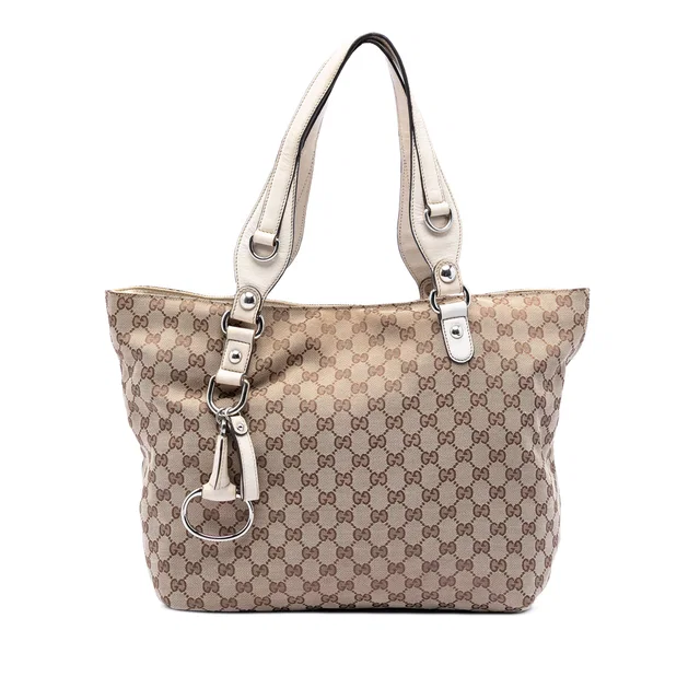 Beige Gucci GG Canvas Icon Bit Tote in Beige Canvas from Designer Revival