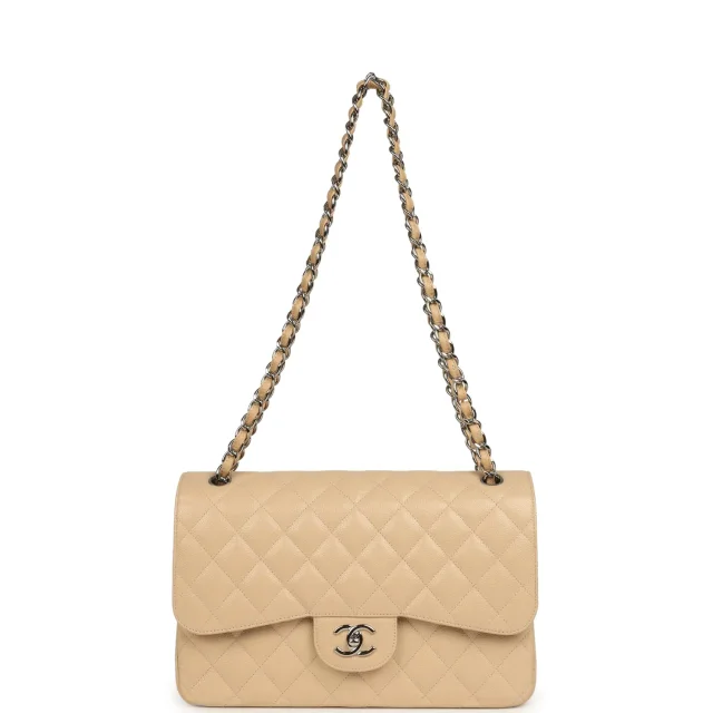 Chanel Jumbo Classic Double Flap Bag Light Beige Caviar Silver Hardware in Beige Caviar leather from Madison Avenue Couture, photo 7 of 9