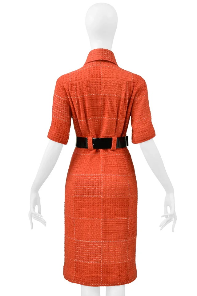 Chanel By Karl Lagerfeld Red Tweed Day Dress With Fancy Belt 2007 in Red Tweed from Resurrection Vintage, photo 2 of 10