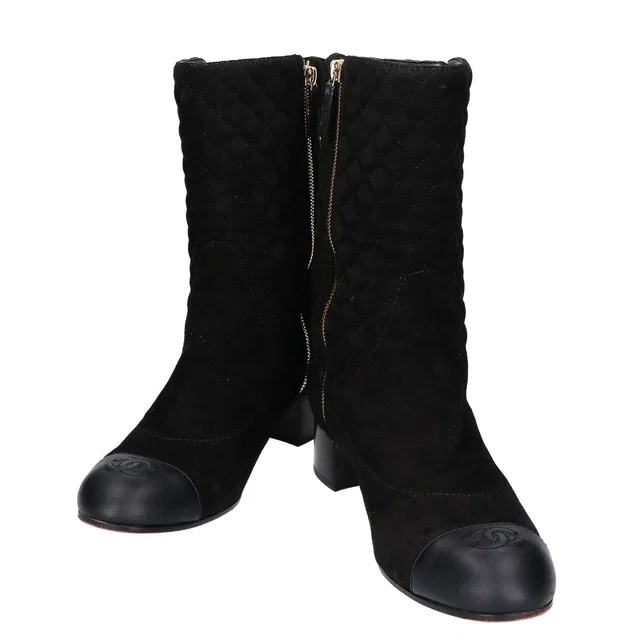 Chanel Faux Pearl Quilted Suede Boots in Suede from The Reluxe