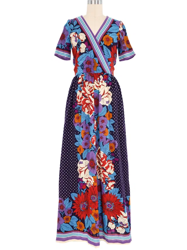1970s Lanvin Mixed Print Maxi Dress in Wool from Arcade Vintage
