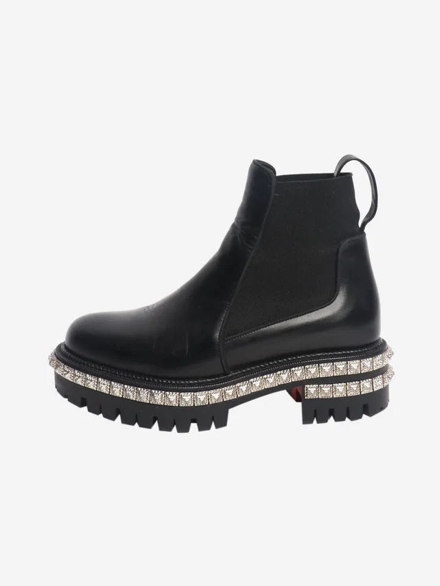 Christian Louboutin Black studded platform chelsea boots - size EU 35 (UK 2) in Black Leather from Sign of the Times