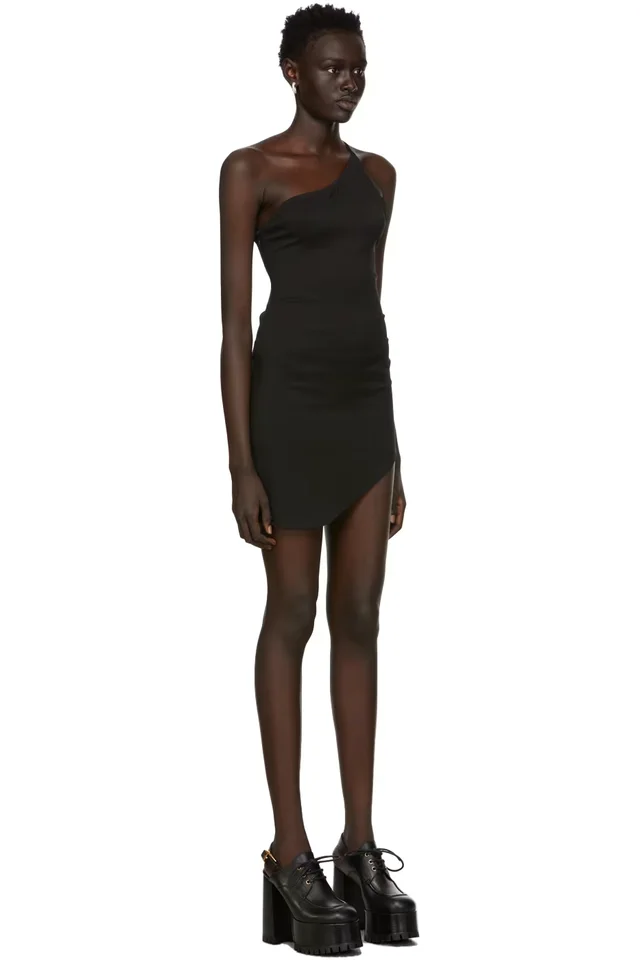 GUIZIO Black Asymmetrical Voxel Dress, photo 2 of 4 from SSENSE