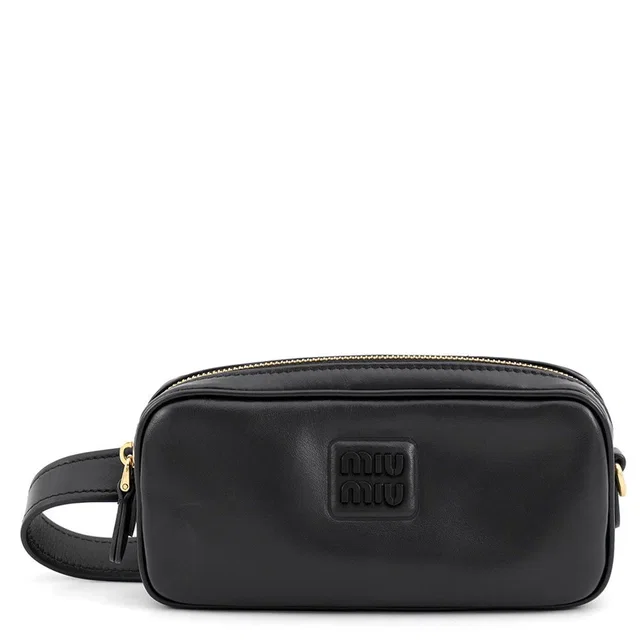Miu Miu Waist Bag Logo Soft Calfskin Black in Black Calfskin from The Reluxe