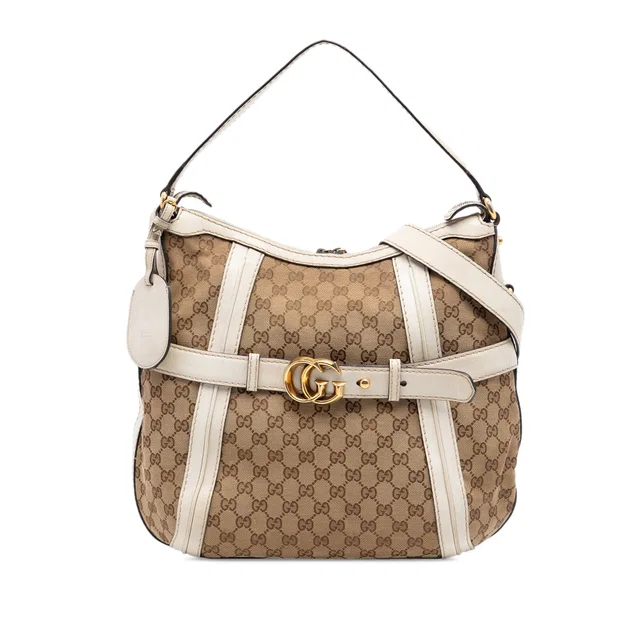 Beige Gucci Medium GG Canvas Running Satchel in Beige Canvas from Designer Revival