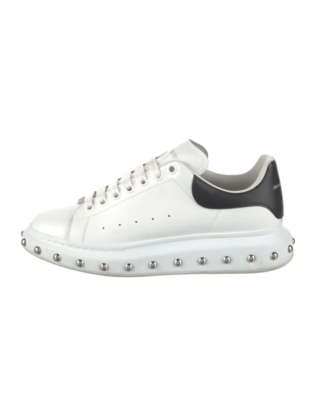 Alexander McQueen Leather Colorblock Pattern Sneakers in black|white Leather from The RealReal
