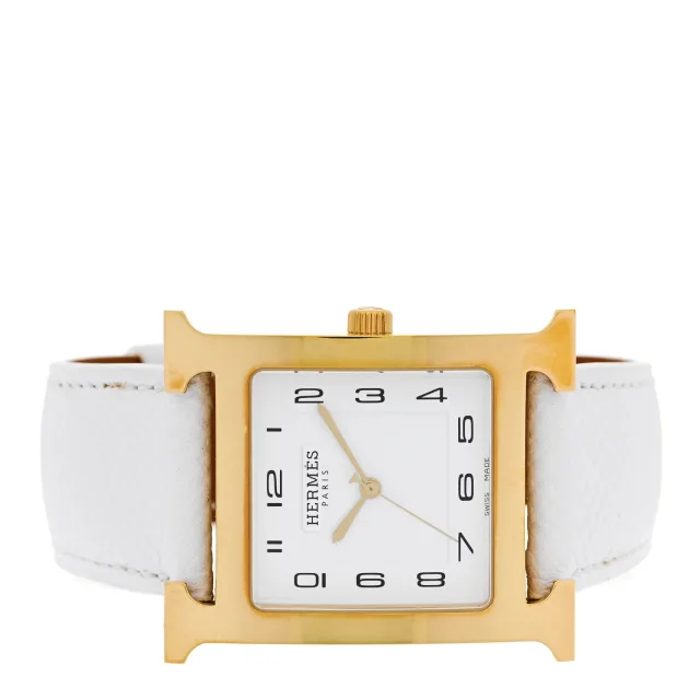 Hermès Stainless Steel Epsom 30.5mm Heure H Hour Quartz Watch Blanc in White Epsom leather from FASHIONPHILE, photo 2 of 4