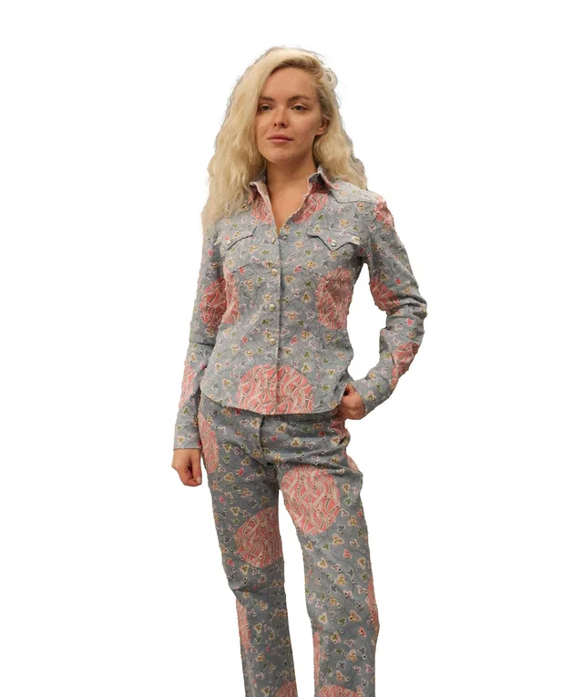 Dior Flowers Shirt & Pants Set Blue Pink in Blue from Luxury Promise
