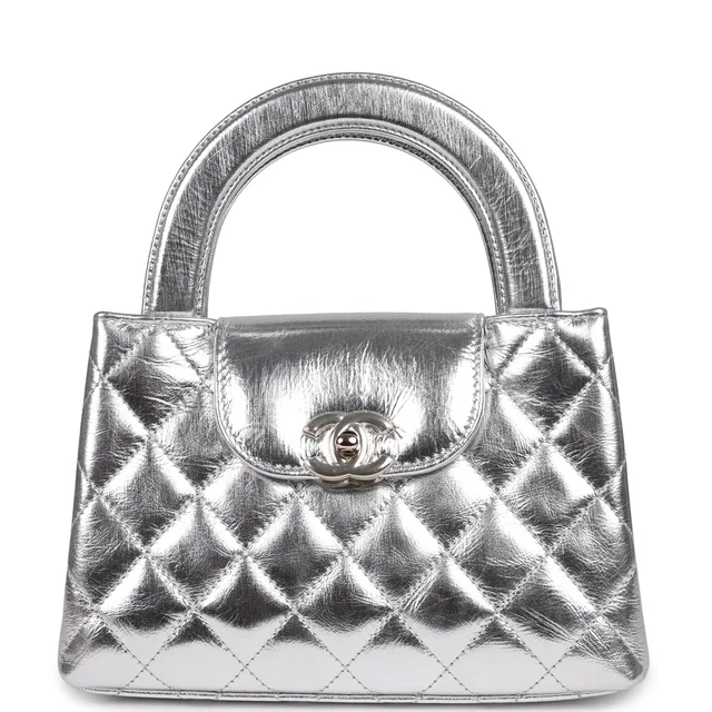 Chanel Small Kelly Shopper Silver Metallic Calfskin Light Gold Hardware in Silver Calfskin from Madison Avenue Couture