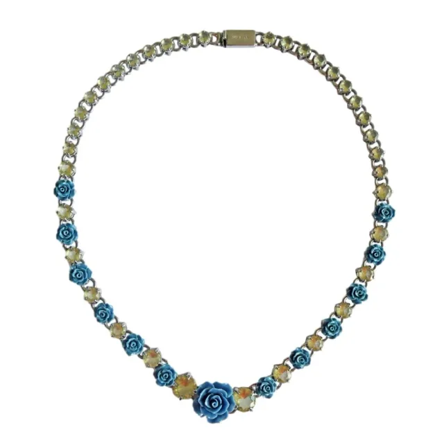 Prada & Silver Floral Crystal Runway Necklace in Blue from HEWI