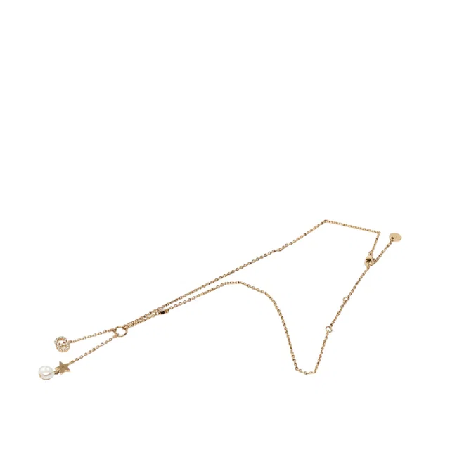 Gold Dior Gold Plated Strass Embellished Faux Pearl CD Tribal Long Necklace in Gold from Designer Revival