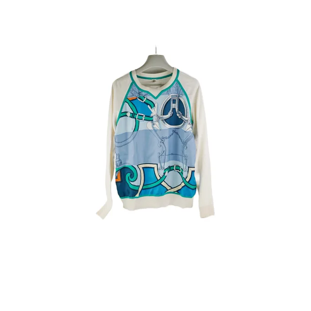 Hermès Sweater Knitwear Blue/Green Size 38 in Blue Silk from The Purse Affair
