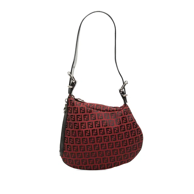 Red Fendi Zucchino Canvas Oyster Hobo in Red Canvas from Designer Revival