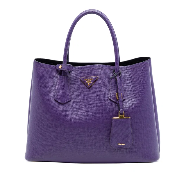 Purple Prada Medium Saffiano Cuir Double Satchel in Purple Saffiano leather from Designer Revival