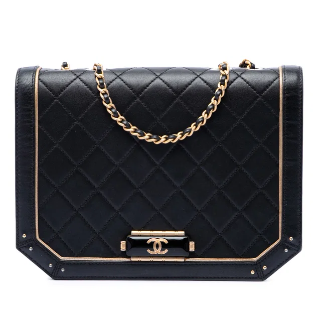 Black Chanel Quilted Calfskin Octagon CC Clasp Flap Crossbody Bag in Black Calfskin from Designer Revival
