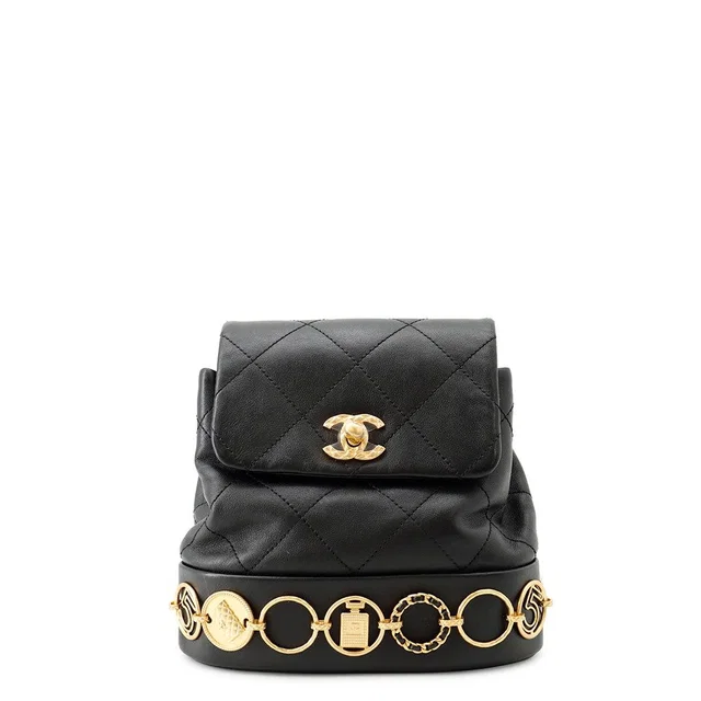 Chanel Backpack Quilted CC Logo Icon Chain Leather Black in Black Leather from The Reluxe