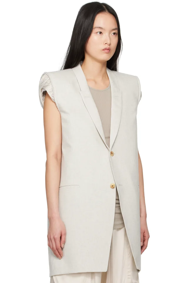 Rick Owens Off-White Hollywood Dirt Tailored SL Denim Blazer, photo 2 of 4 from SSENSE