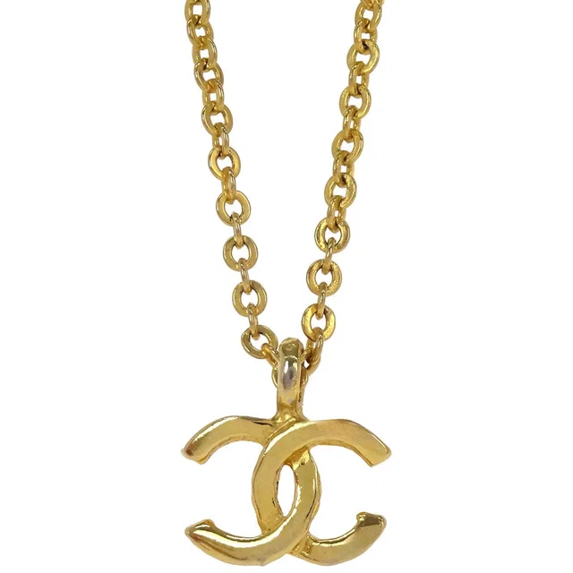 Chanel Gold CC Pendant Necklace 1982/376 in Gold from AMORE Vintage Tokyo