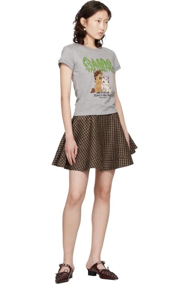 GANNI Gray Graphic Cotton T-shirt, photo 4 of 4 from SSENSE