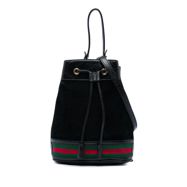 Black Gucci Small Suede Web Ophidia Bucket Bag Satchel in Black Suede from Designer Revival