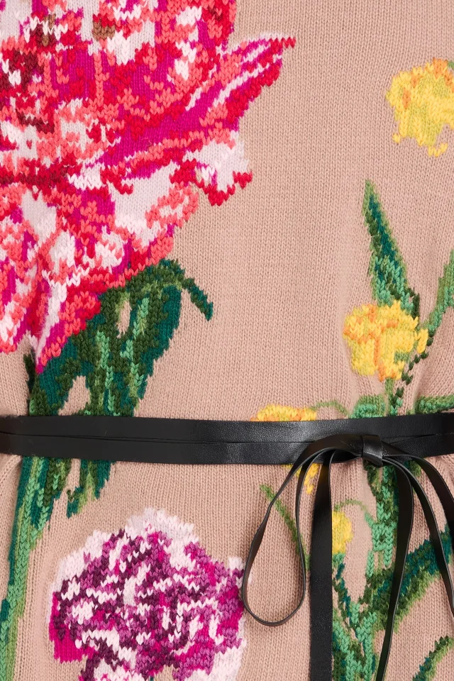Valentino Garavani Belted Floral Intarsia Wool and Cashmere-Blend Sweater in Pink, photo 4 of 4 from THE OUTNET