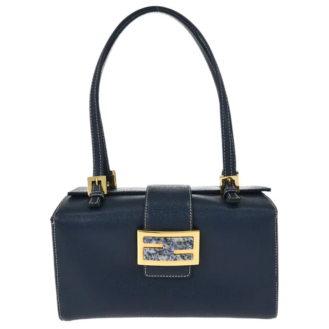 Fendi Blue Leather Baguette Box Handbag in Blue Leather from AMORE Vintage Tokyo
