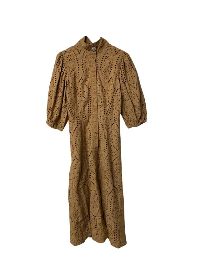 GANNI Broderie Anglaise Dress in Brown Cotton in Brown, photo 4 of 6 from ShopSimon