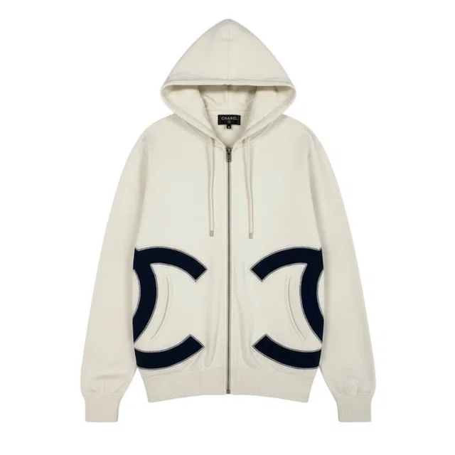 Chanel CC Logo Double Zip Hoodie Big Polyester Viscose from The Reluxe