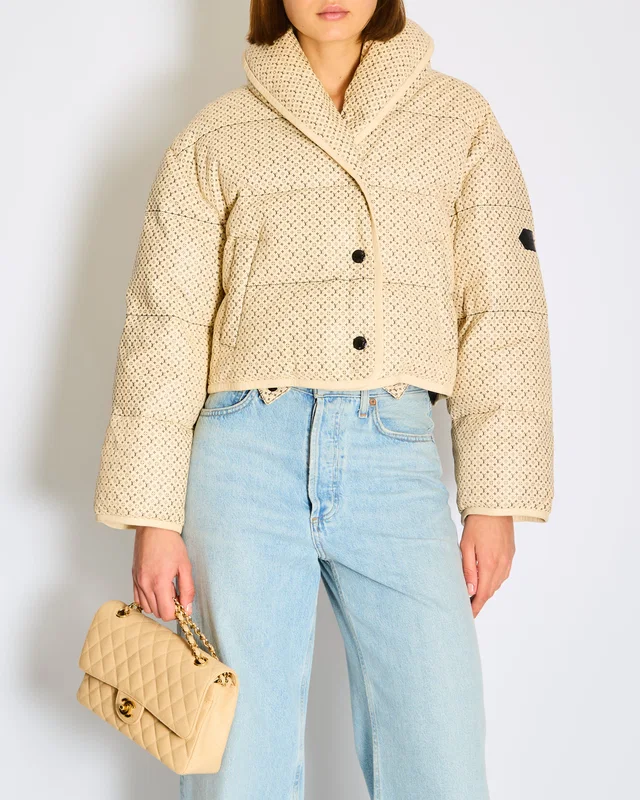 Louis Vuitton Cream Micro Monogram Cropped Leather Puffer Jacket FR 36 (UK 8) in White Leather from Sellier