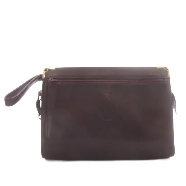 Cartier Must Line Clutch Leather Bordeaux in Burgundy Leather from The Reluxe