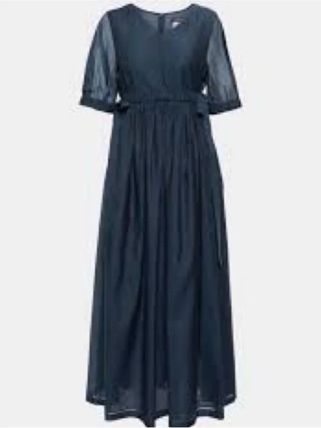 Max Mara Navy Sheer Layered Dress in blue Woven leather from Poshmark