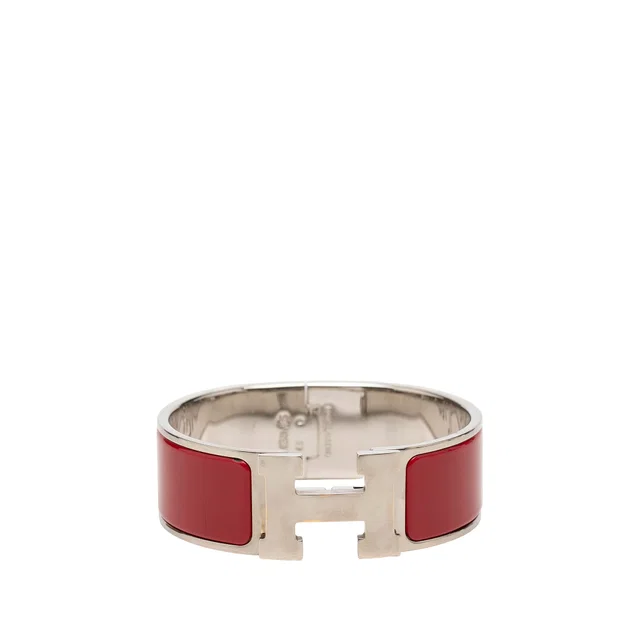 Red Hermès Wide Enamel Clic Clac H Bracelet GM in Red from Designer Revival