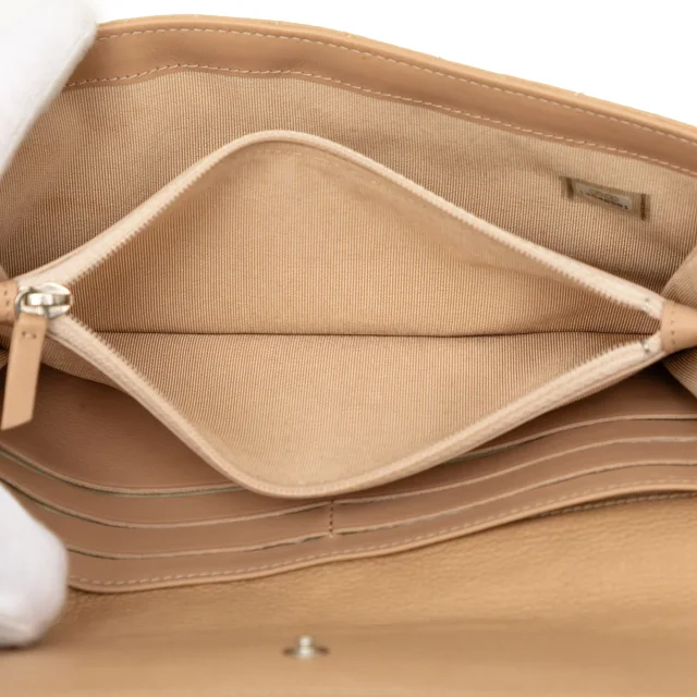 Chanel CC Quilted Caviar Gusset Flap Long Wallet in Beige Caviar leather from Designer Revival, photo 5 of 10