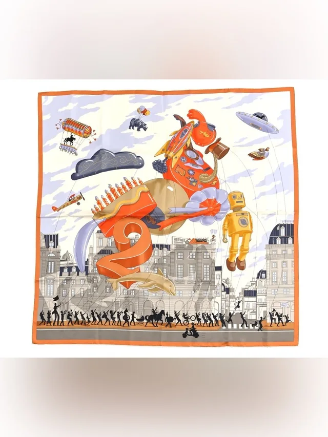 Hermès Herms Silk Parade Scarf 90cm Creme Orange in orange|brown|neutral Silk from Poshmark, photo 1 of 1