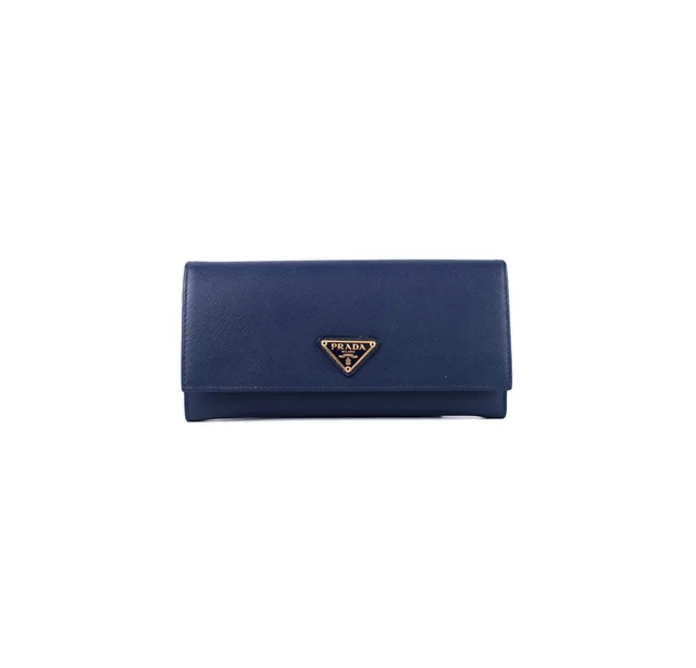 Prada Continental Wallet Navy With Card Holder in Navy Saffiano leather from The Purse Affair